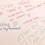 Ecological slogans on the walls written by the participants of the World Urban Forum.
