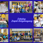 A photo collage of children painting pictures and holding diplomas.