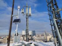 Sensors and other devices installed on the roof of a building in Katowice.